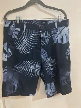 Ag Adriano Goldschmied Black and Light Blue Tropical Print Shorts